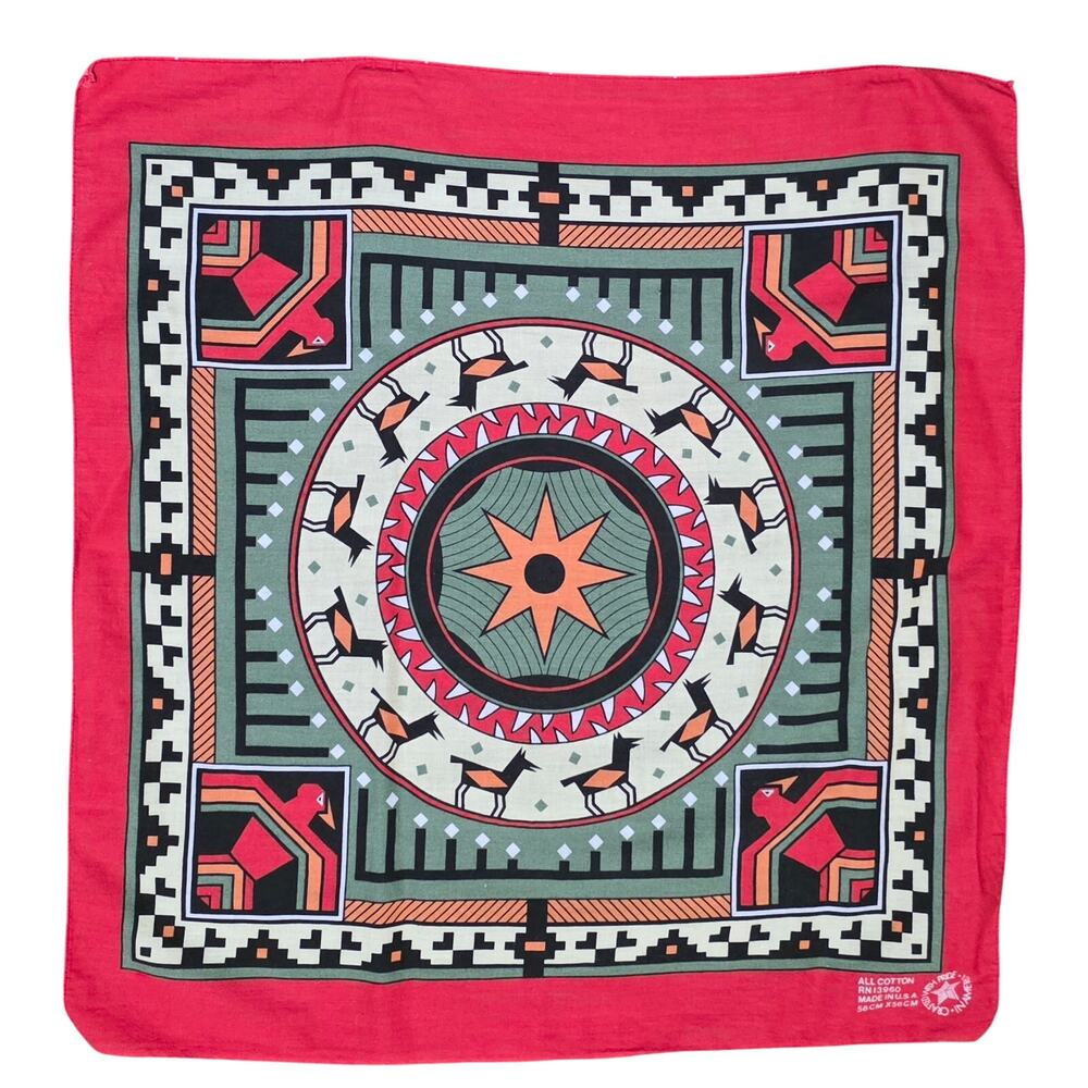 Vintage Wamcraft Southwest Aztec Native Print Bandana Handkerchief